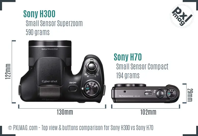 Sony H300 vs Sony H70 top view buttons comparison