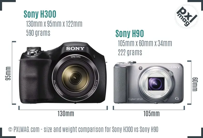 Sony H300 vs Sony H90 size comparison