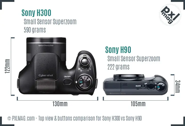 Sony H300 vs Sony H90 top view buttons comparison