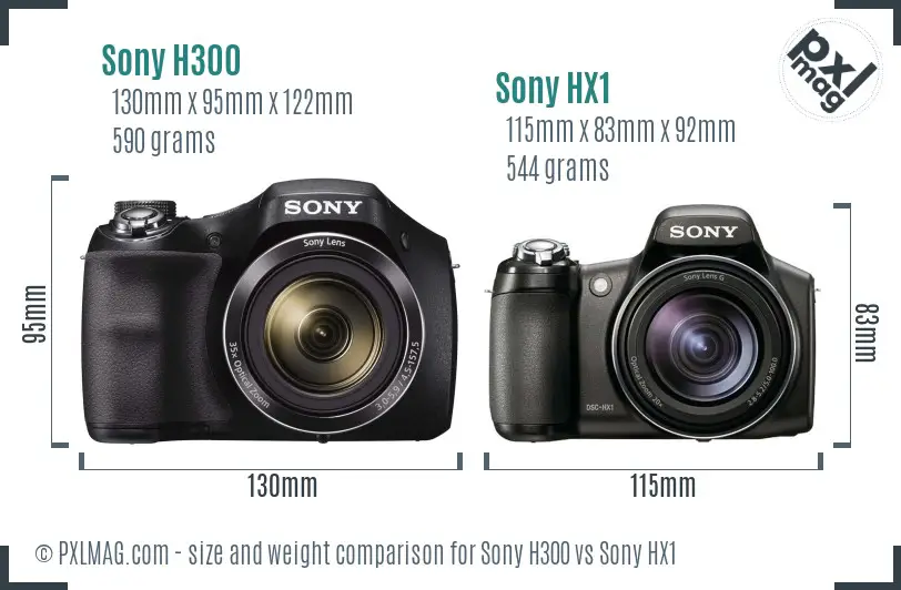 Sony H300 vs Sony HX1 size comparison