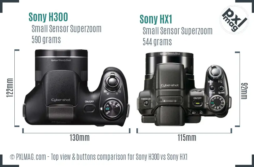 Sony H300 vs Sony HX1 top view buttons comparison