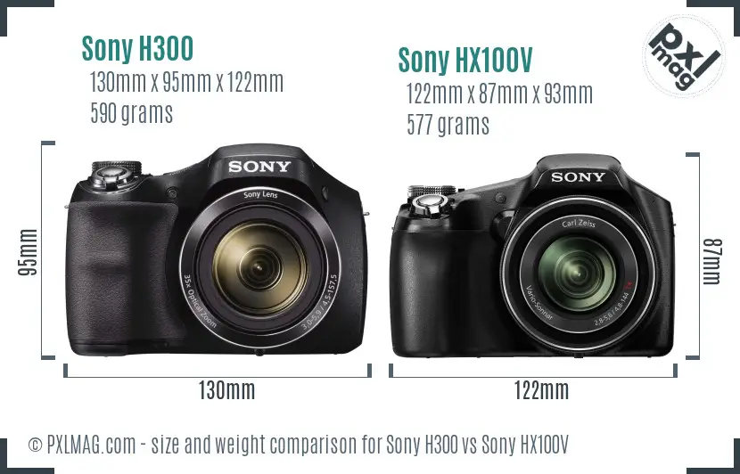Sony H300 vs Sony HX100V size comparison
