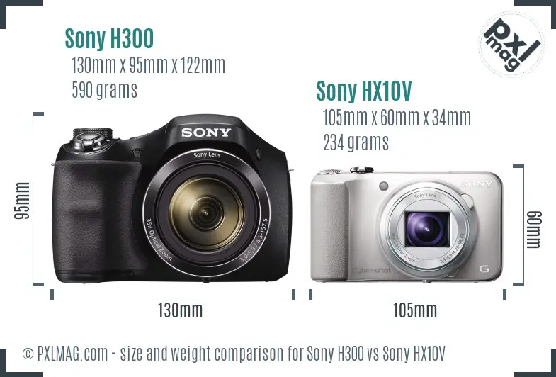 Sony H300 vs Sony HX10V size comparison