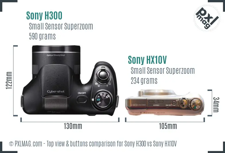 Sony H300 vs Sony HX10V top view buttons comparison