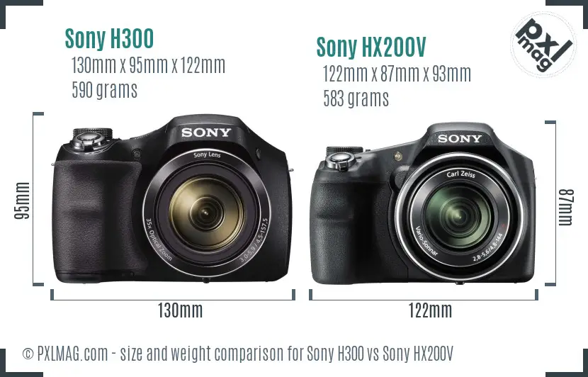 Sony H300 vs Sony HX200V size comparison
