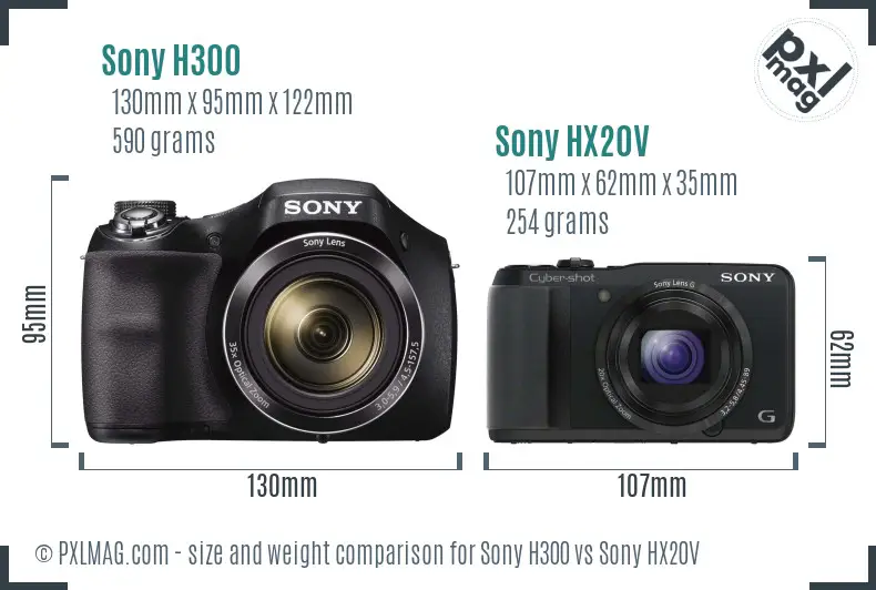 Sony H300 vs Sony HX20V size comparison