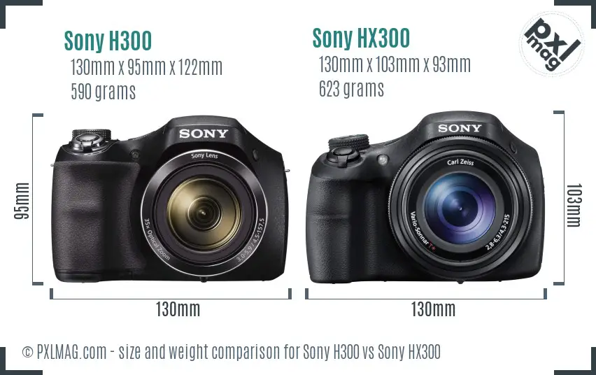 Sony H300 vs Sony HX300 size comparison