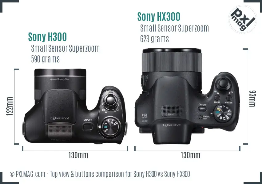 Sony H300 vs Sony HX300 top view buttons comparison