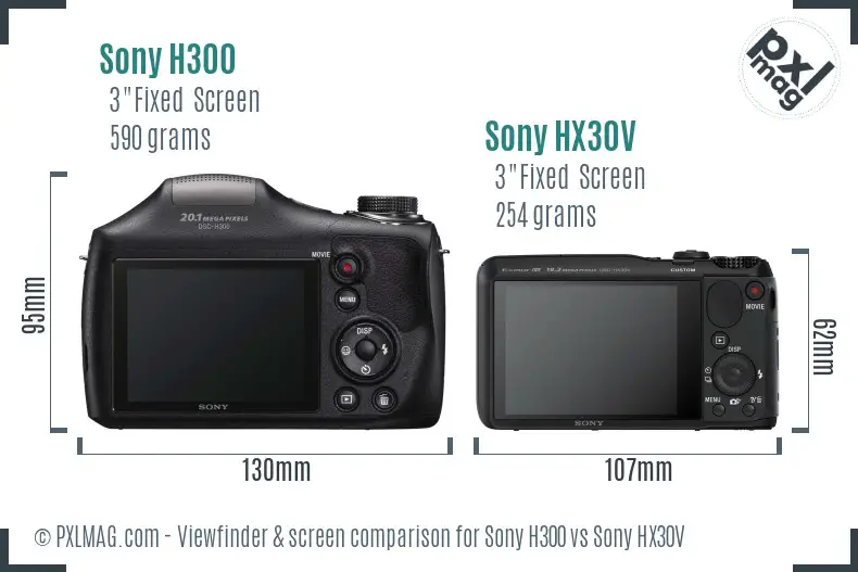 Sony H300 vs Sony HX30V Screen and Viewfinder comparison