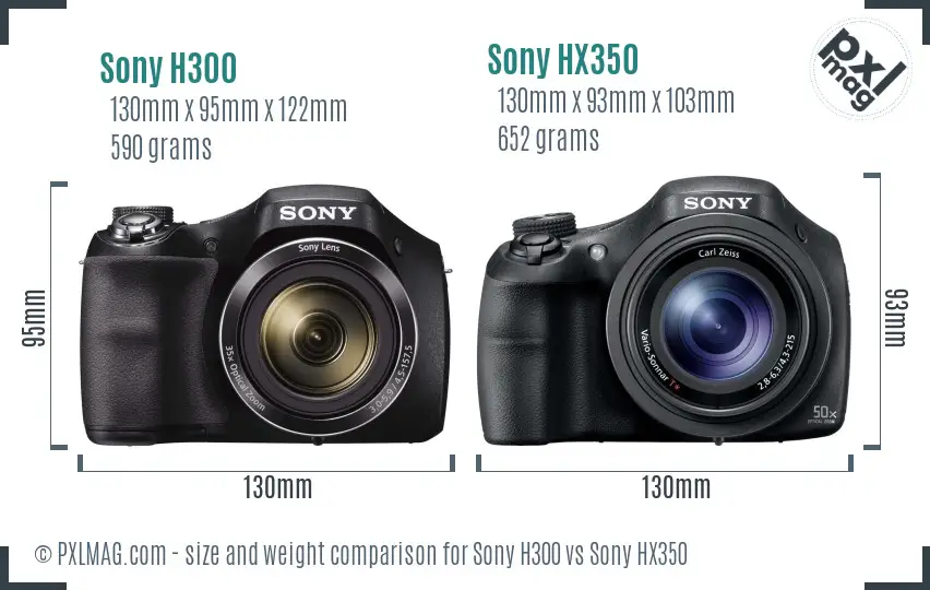Sony H300 vs Sony HX350 size comparison