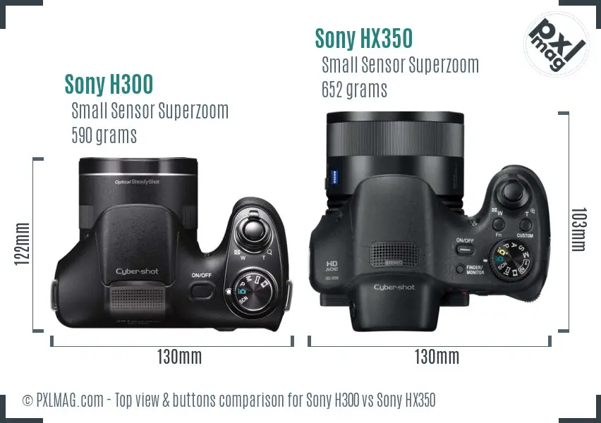 Sony H300 vs Sony HX350 top view buttons comparison