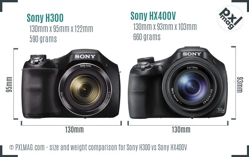 Sony H300 vs Sony HX400V size comparison