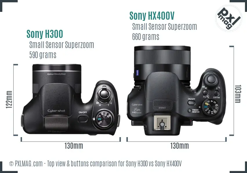 Sony H300 vs Sony HX400V top view buttons comparison