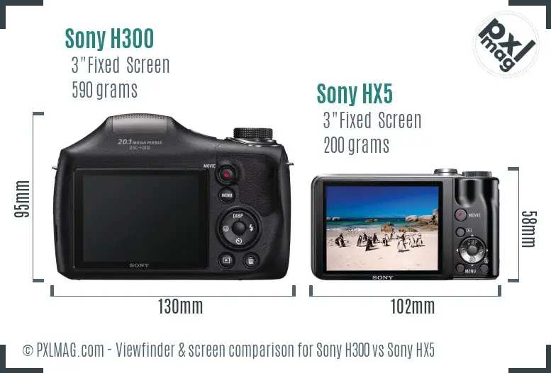 Sony H300 vs Sony HX5 Screen and Viewfinder comparison
