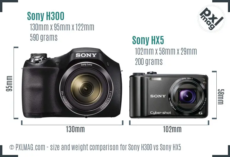Sony H300 vs Sony HX5 size comparison
