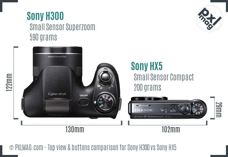 Sony H300 vs Sony HX5 top view buttons comparison