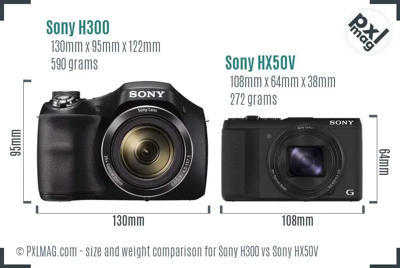 Sony H300 vs Sony HX50V size comparison