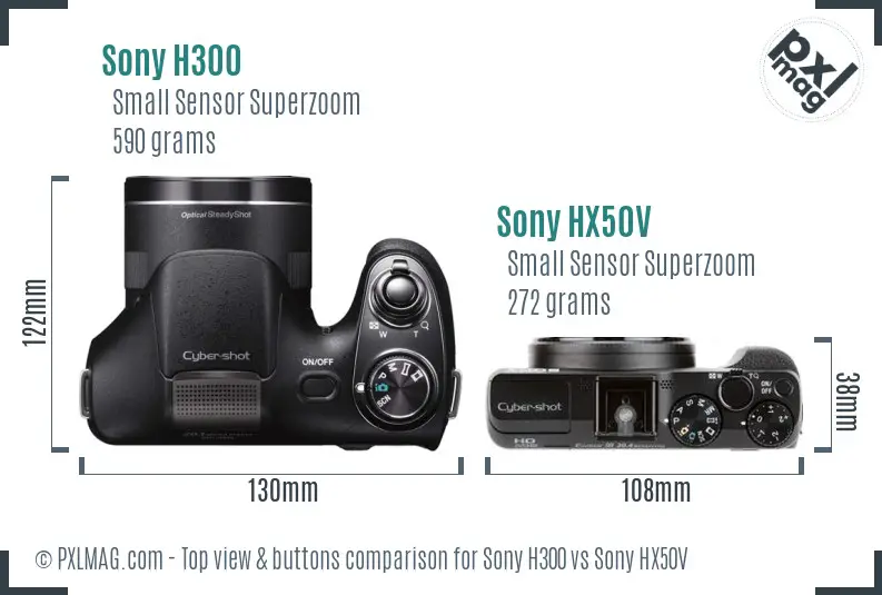 Sony H300 vs Sony HX50V top view buttons comparison
