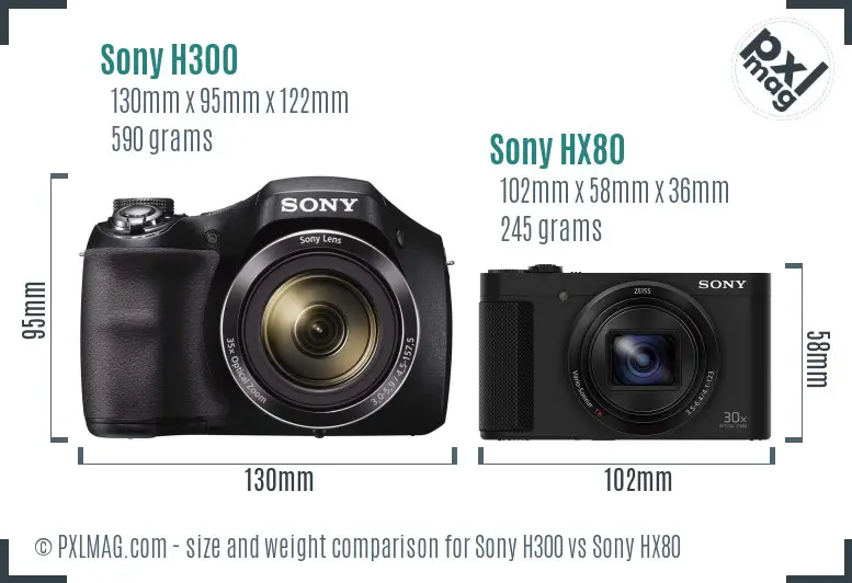 Sony H300 vs Sony HX80 size comparison