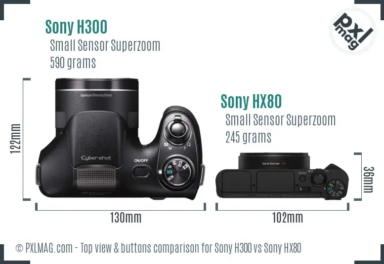 Sony H300 vs Sony HX80 top view buttons comparison