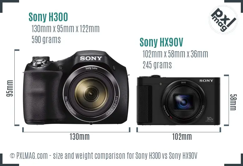 Sony H300 vs Sony HX90V size comparison