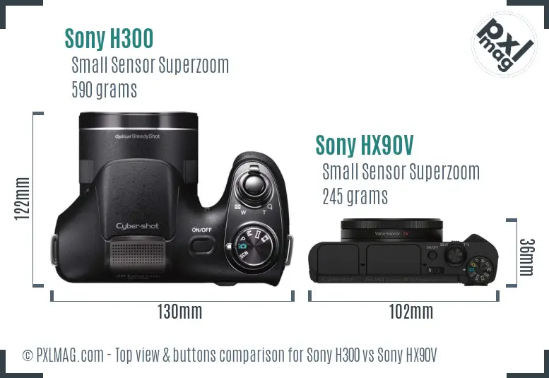 Sony H300 vs Sony HX90V top view buttons comparison