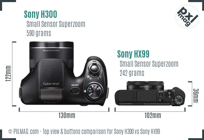 Sony H300 vs Sony HX99 top view buttons comparison