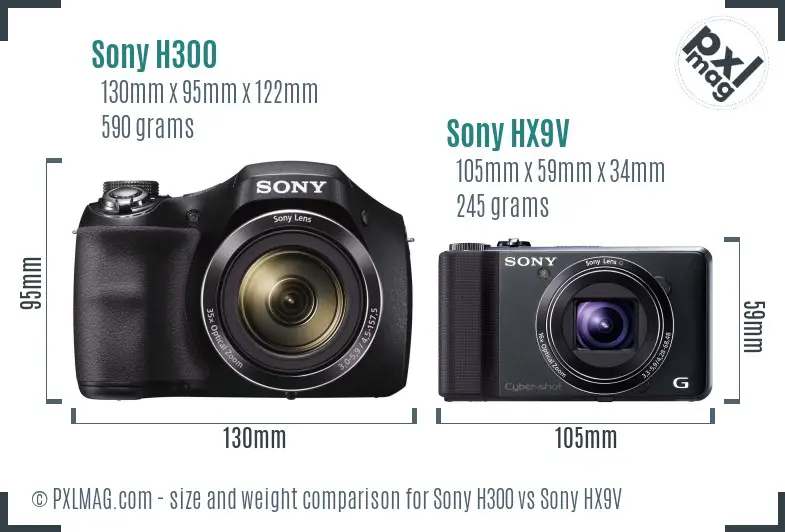 Sony H300 vs Sony HX9V size comparison