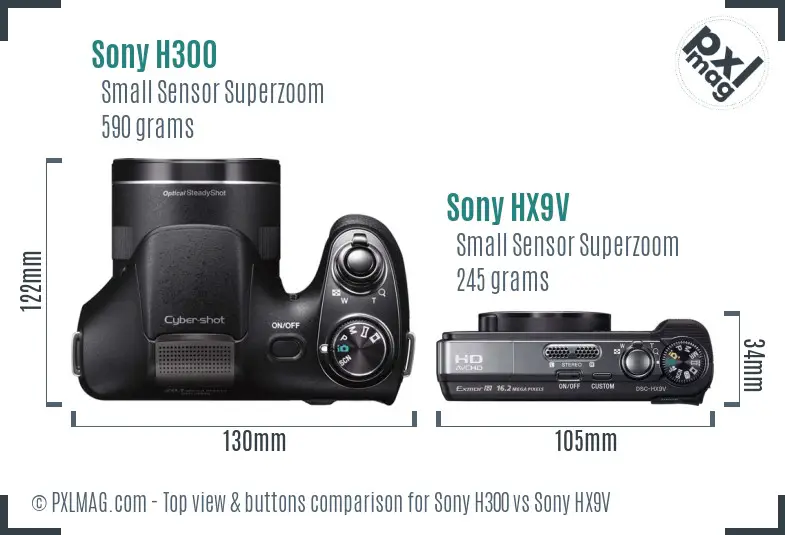 Sony H300 vs Sony HX9V top view buttons comparison