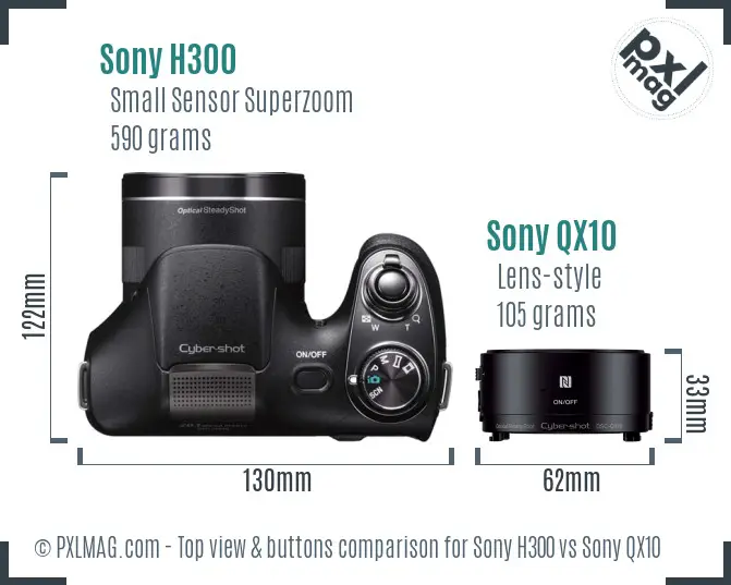 Sony H300 vs Sony QX10 top view buttons comparison
