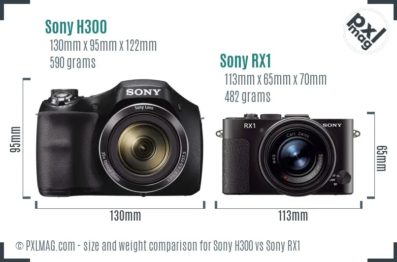 Sony H300 vs Sony RX1 size comparison