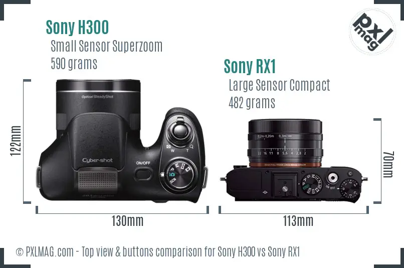 Sony H300 vs Sony RX1 top view buttons comparison