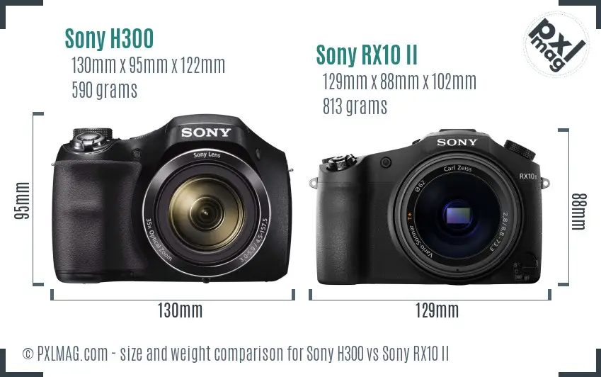 Sony H300 vs Sony RX10 II size comparison
