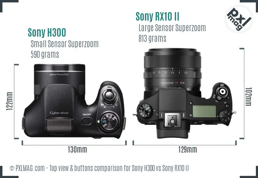 Sony H300 vs Sony RX10 II top view buttons comparison