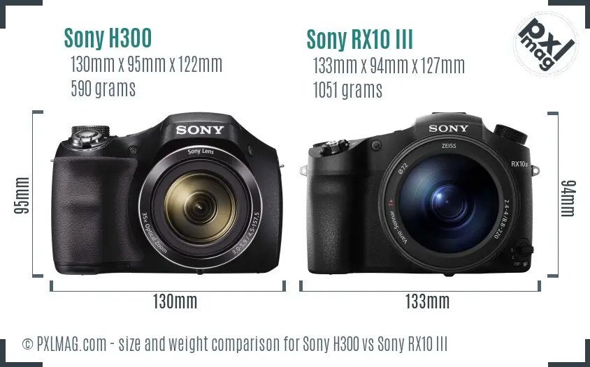 Sony H300 vs Sony RX10 III size comparison
