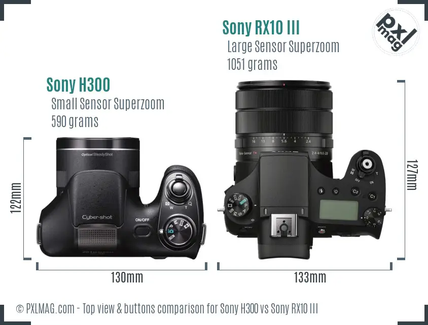 Sony H300 vs Sony RX10 III top view buttons comparison