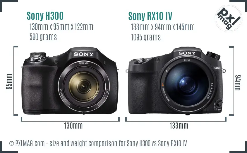 Sony H300 vs Sony RX10 IV size comparison