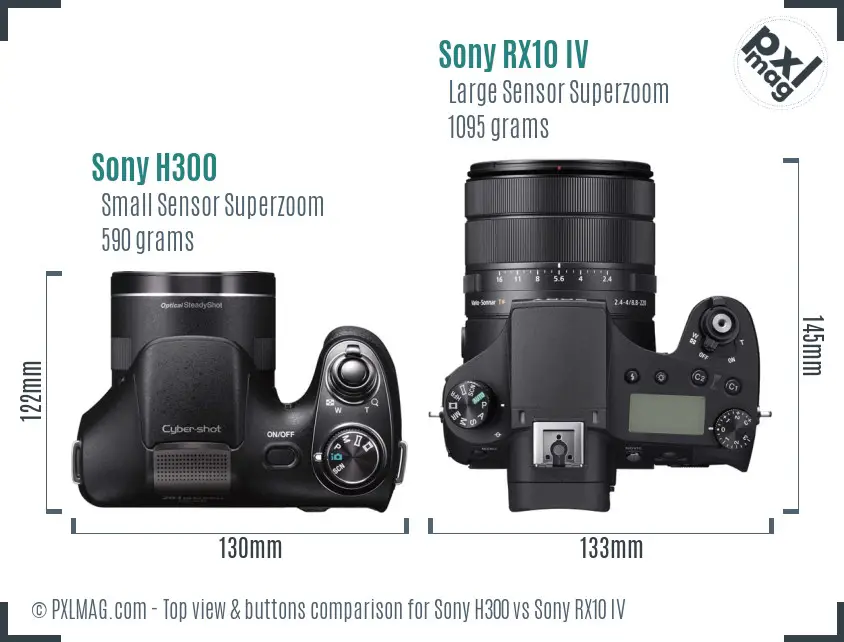 Sony H300 vs Sony RX10 IV top view buttons comparison