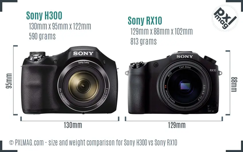 Sony H300 vs Sony RX10 size comparison