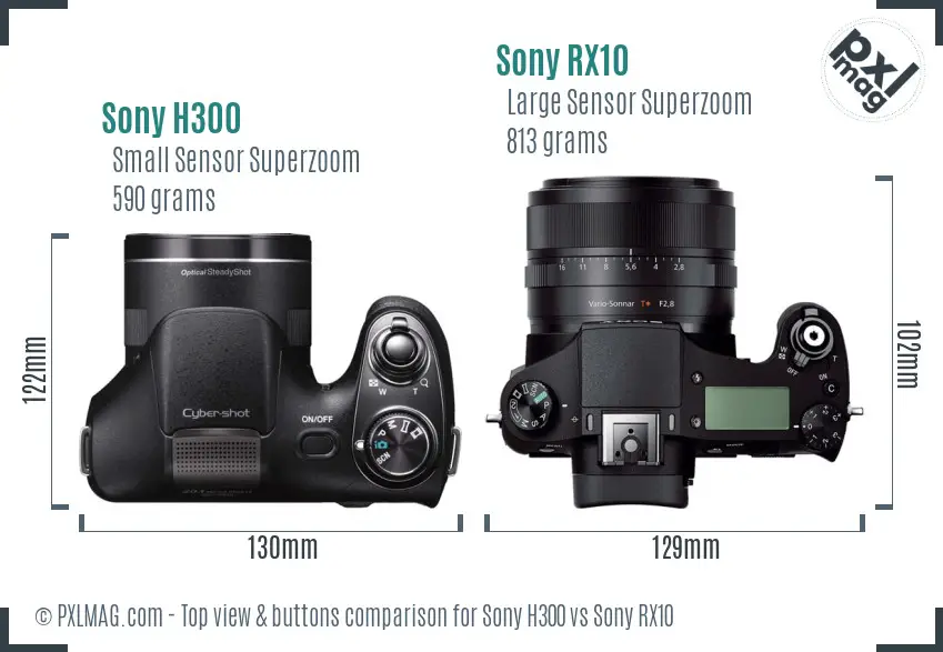 Sony H300 vs Sony RX10 top view buttons comparison