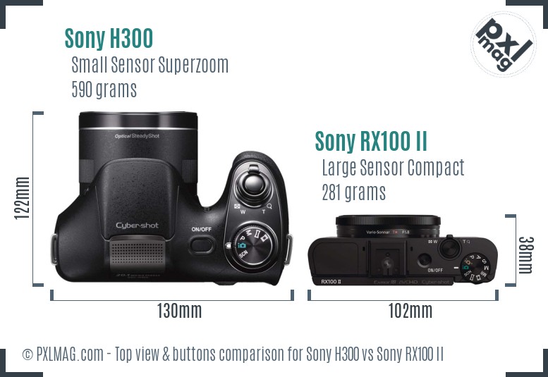 Sony H300 vs Sony RX100 II top view buttons comparison