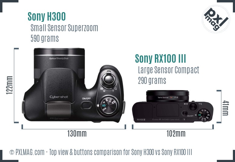Sony H300 vs Sony RX100 III top view buttons comparison