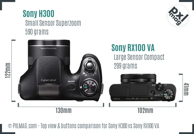 Sony H300 vs Sony RX100 VA top view buttons comparison