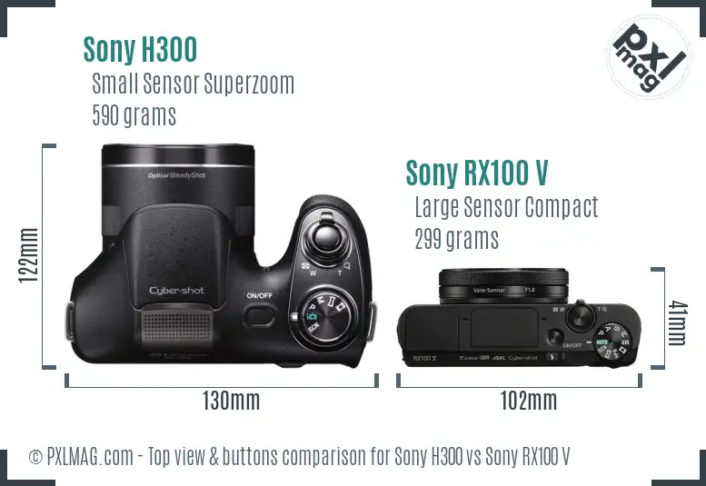 Sony H300 vs Sony RX100 V top view buttons comparison