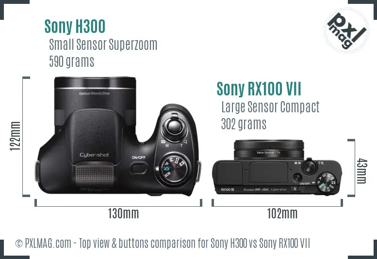Sony H300 vs Sony RX100 VII top view buttons comparison