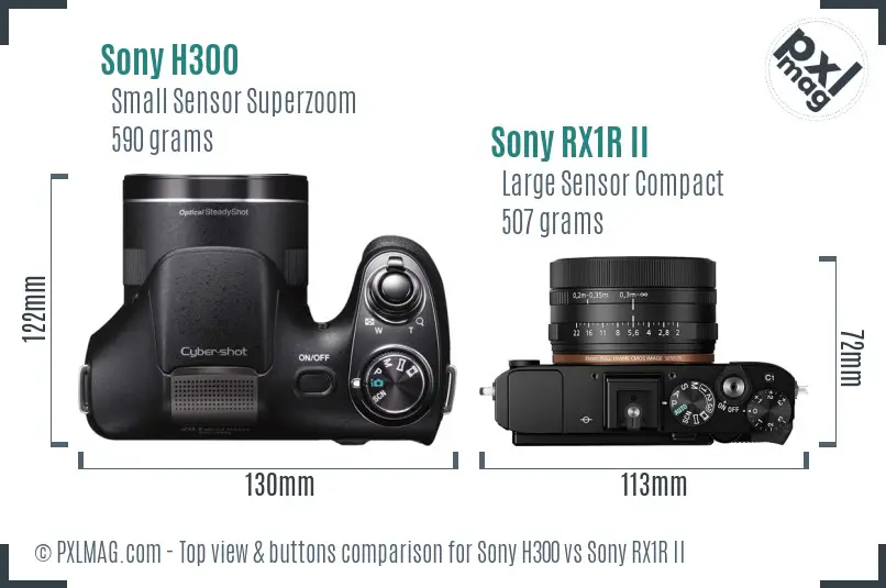 Sony H300 vs Sony RX1R II top view buttons comparison