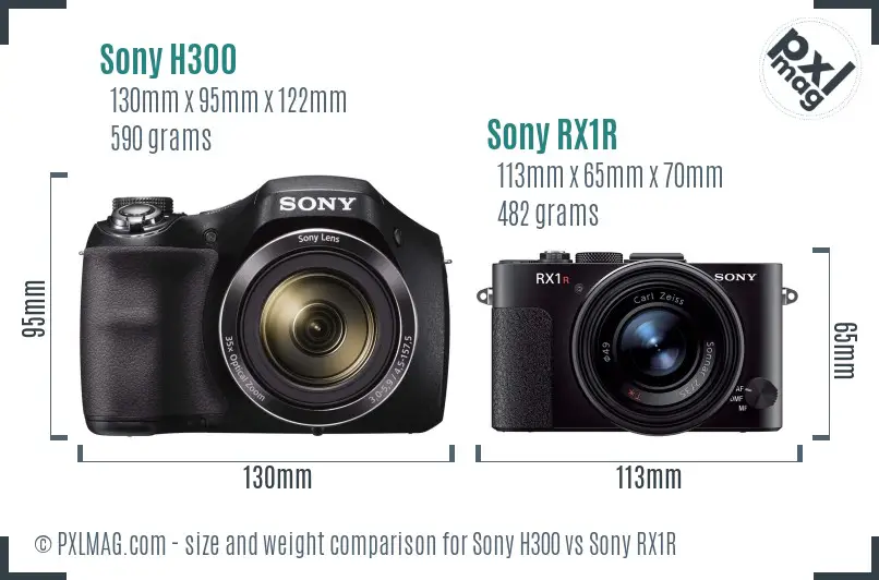 Sony H300 vs Sony RX1R size comparison