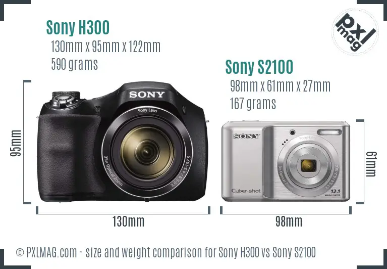 Sony H300 vs Sony S2100 size comparison