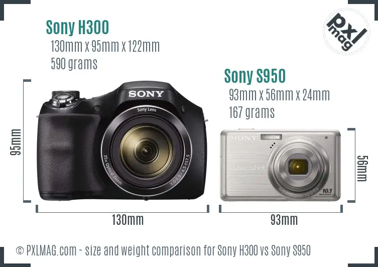 Sony H300 vs Sony S950 size comparison