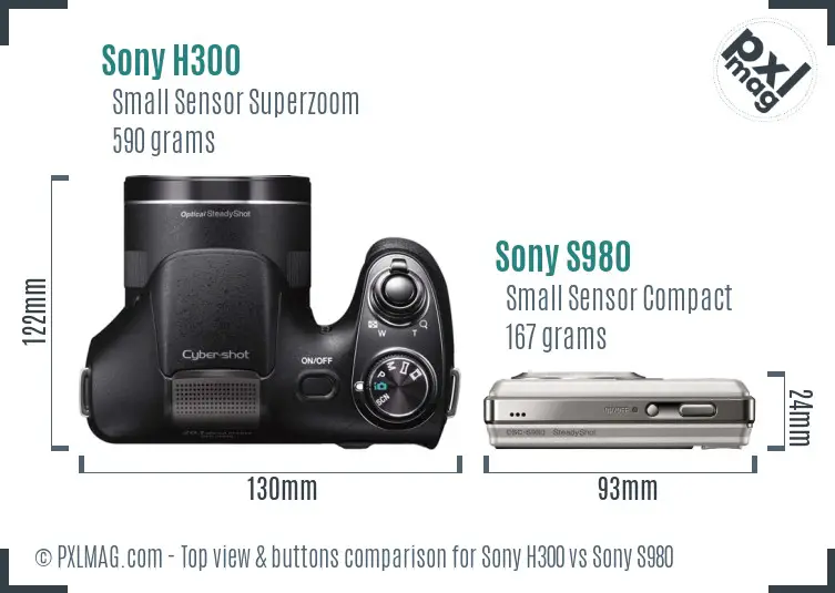 Sony H300 vs Sony S980 top view buttons comparison